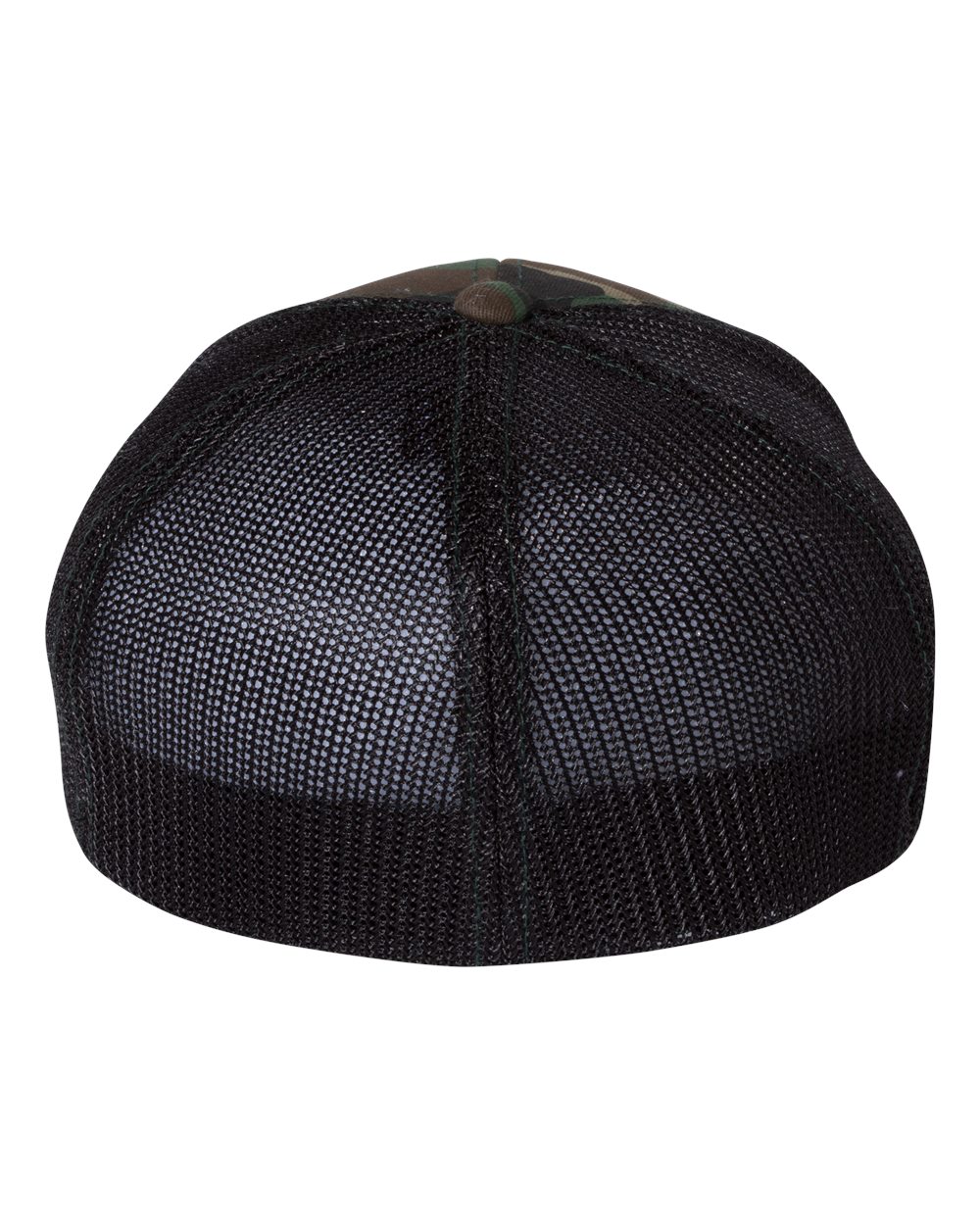 Rear View of Army Camo/ Black R-Flex Trucker Cap - 110