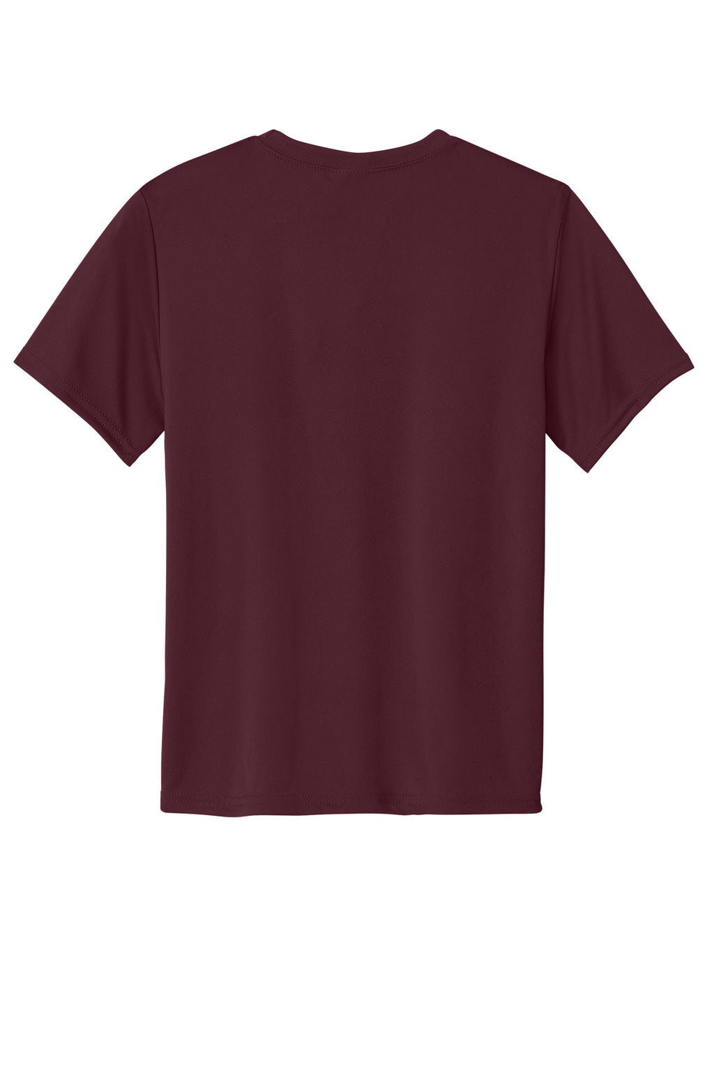 Rear View of Ath Maroon Port & Co Youth Performance Tee. PC380Y