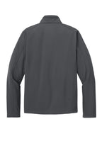 Rear View of Battleship Gry Port Authority Core Soft Shell Jacket. J317