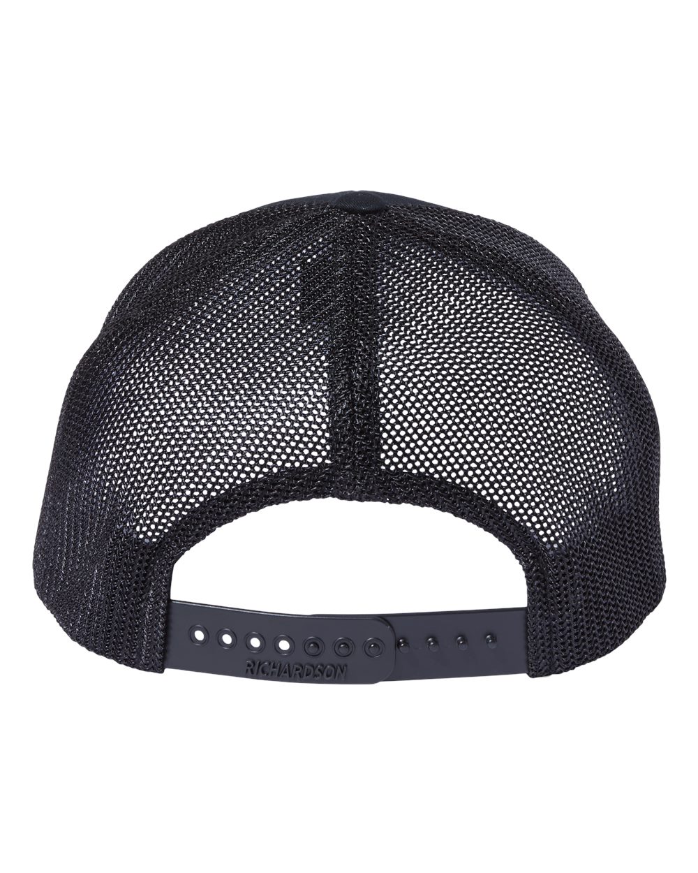 Rear View of Black 112+ R-Flex Adjustable Trucker Cap - 112PL