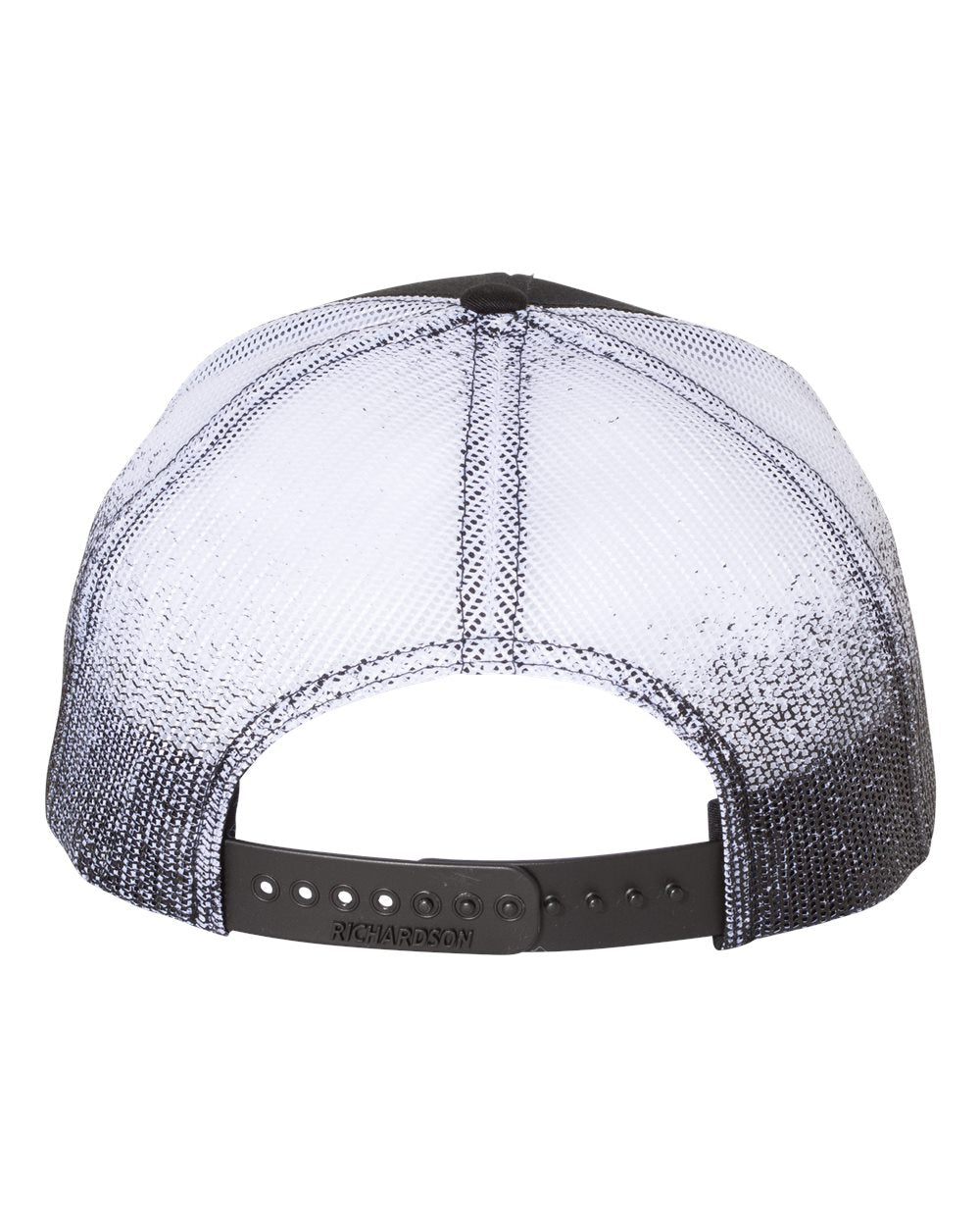 Rear View of Black/ Black to White Fade Printed Mesh Trucker Cap - 112PM
