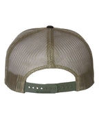 Rear View of Black/ Camo/ Loden Seven-Panel Trucker Cap - 168