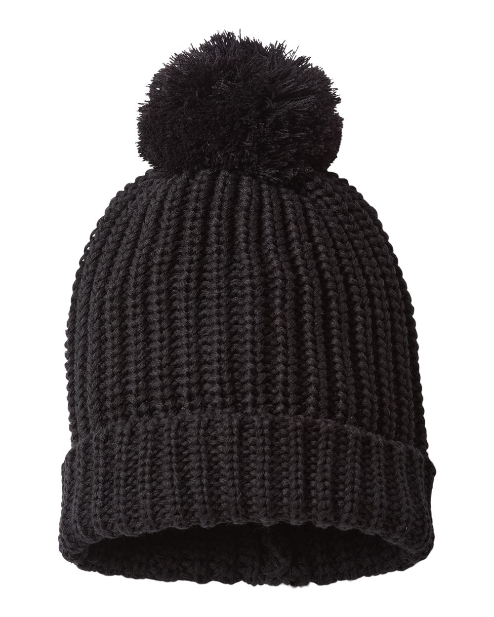 Rear View of Black Chunky Cable Beanie - 143R