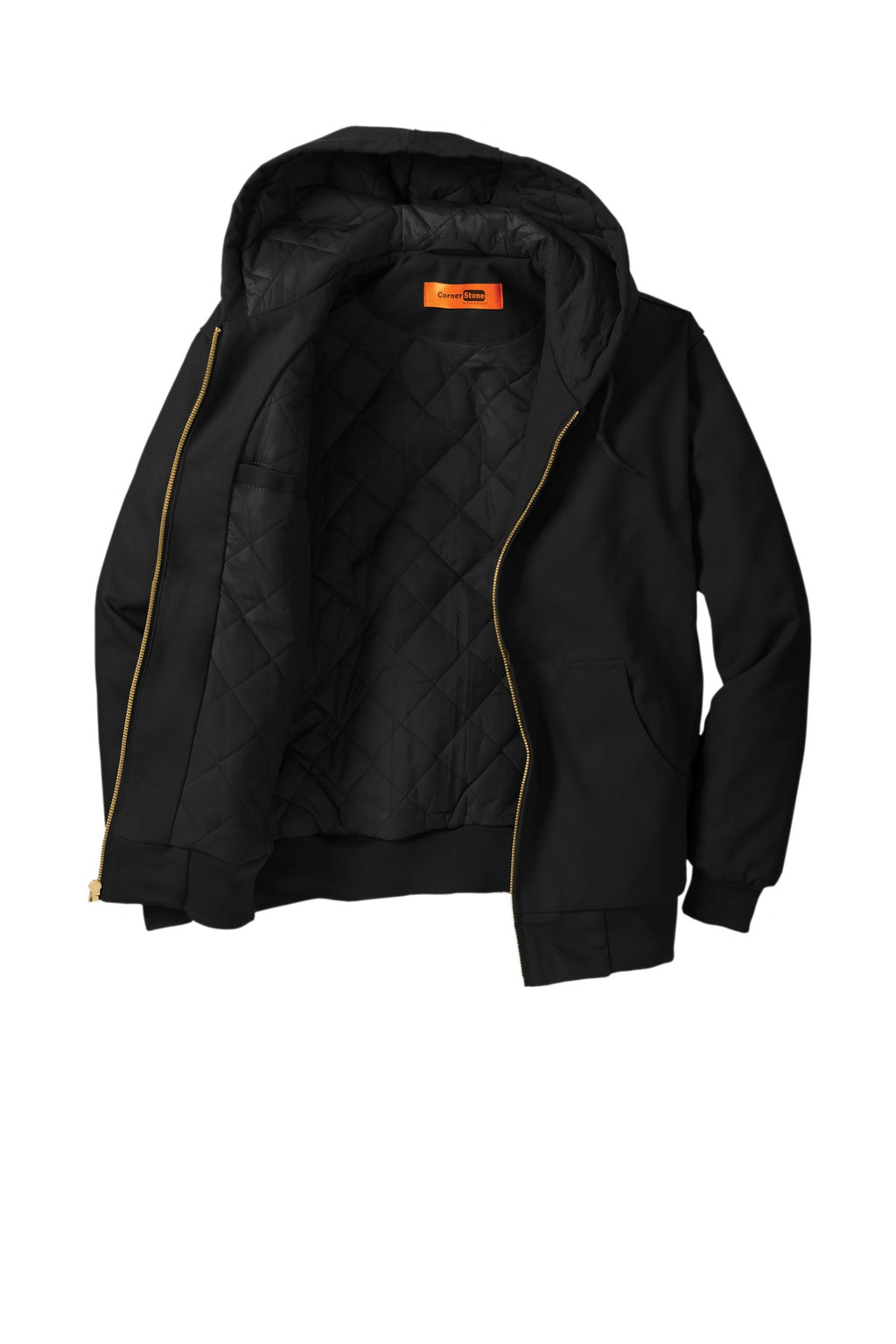 Rear View of Black CornerStone - Duck Cloth Hooded Work Jacket. J763H