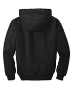Rear View of Black CornerStone Washed Duck Cloth Insulated Hooded Work Jacket. CSJ41