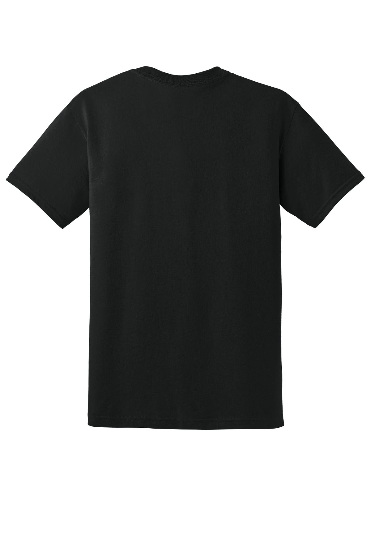 Rear View of Black Gildan DryBlend 50 Cotton/50 Poly T-Shirt. 8000