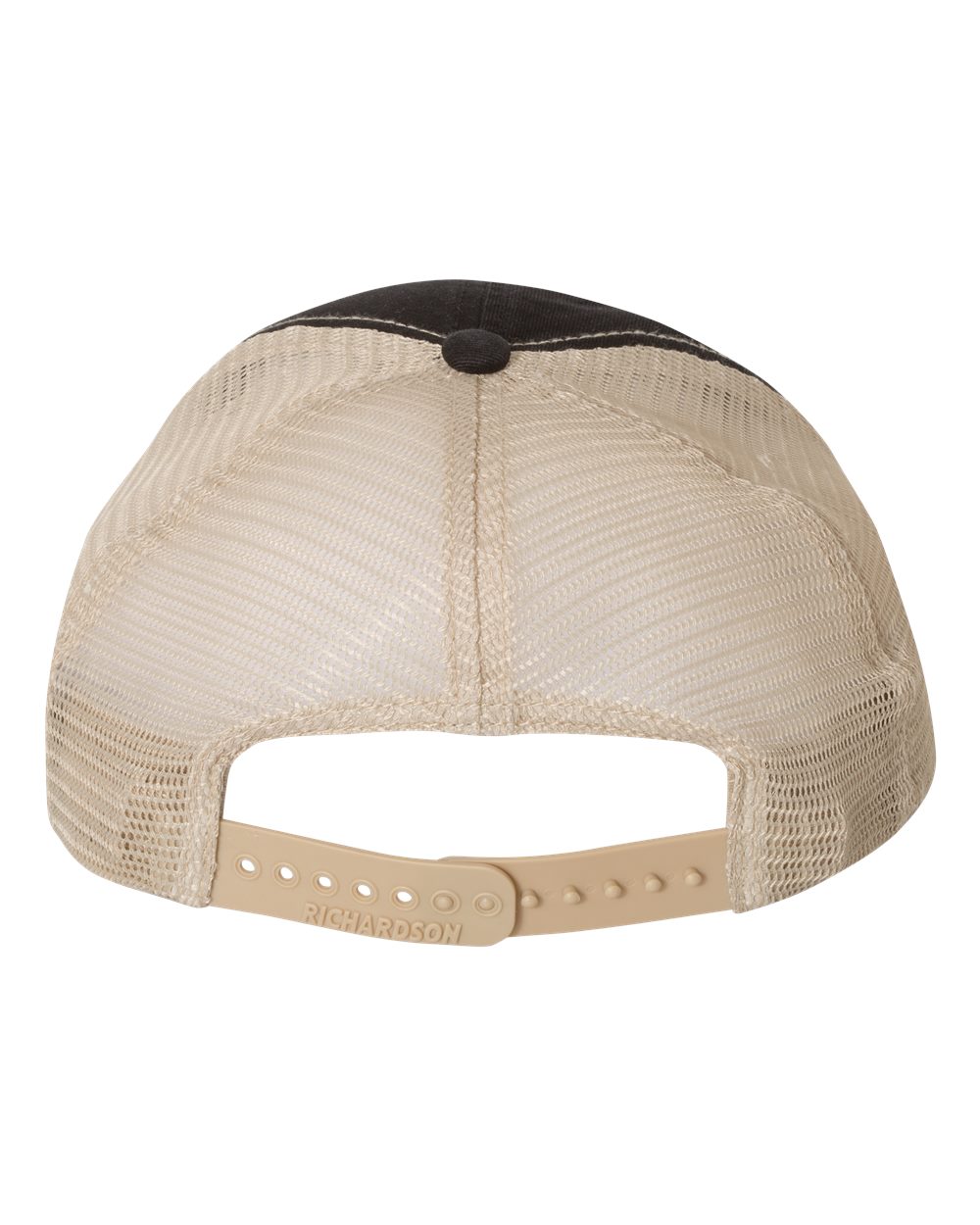 Rear View of Black/ Khaki Garment-Washed Trucker Cap - 111