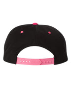 Rear View of Black/ Neon Pink Premium Flat Bill Snapback Cap - 6089M