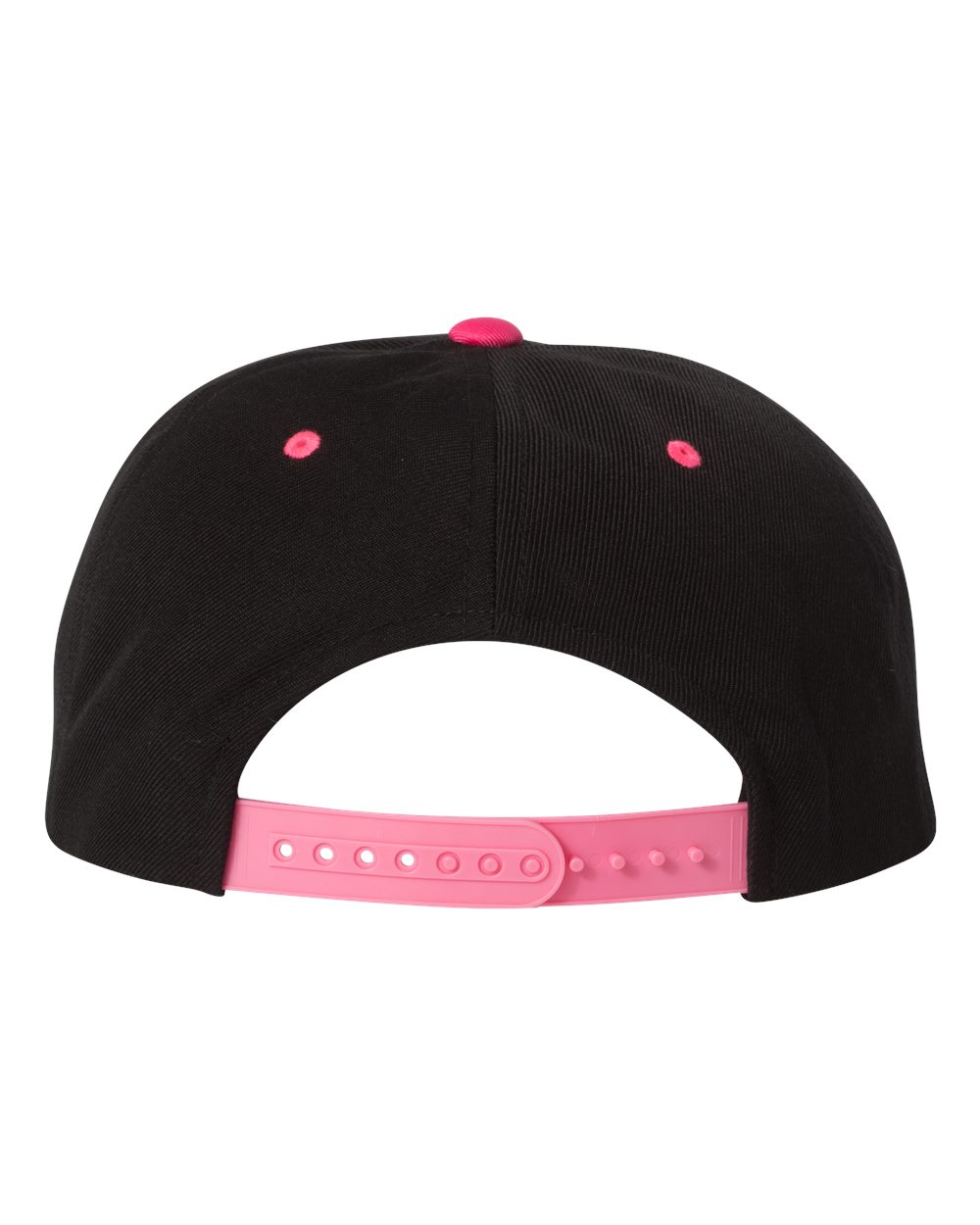 Rear View of Black/ Neon Pink Premium Flat Bill Snapback Cap - 6089M