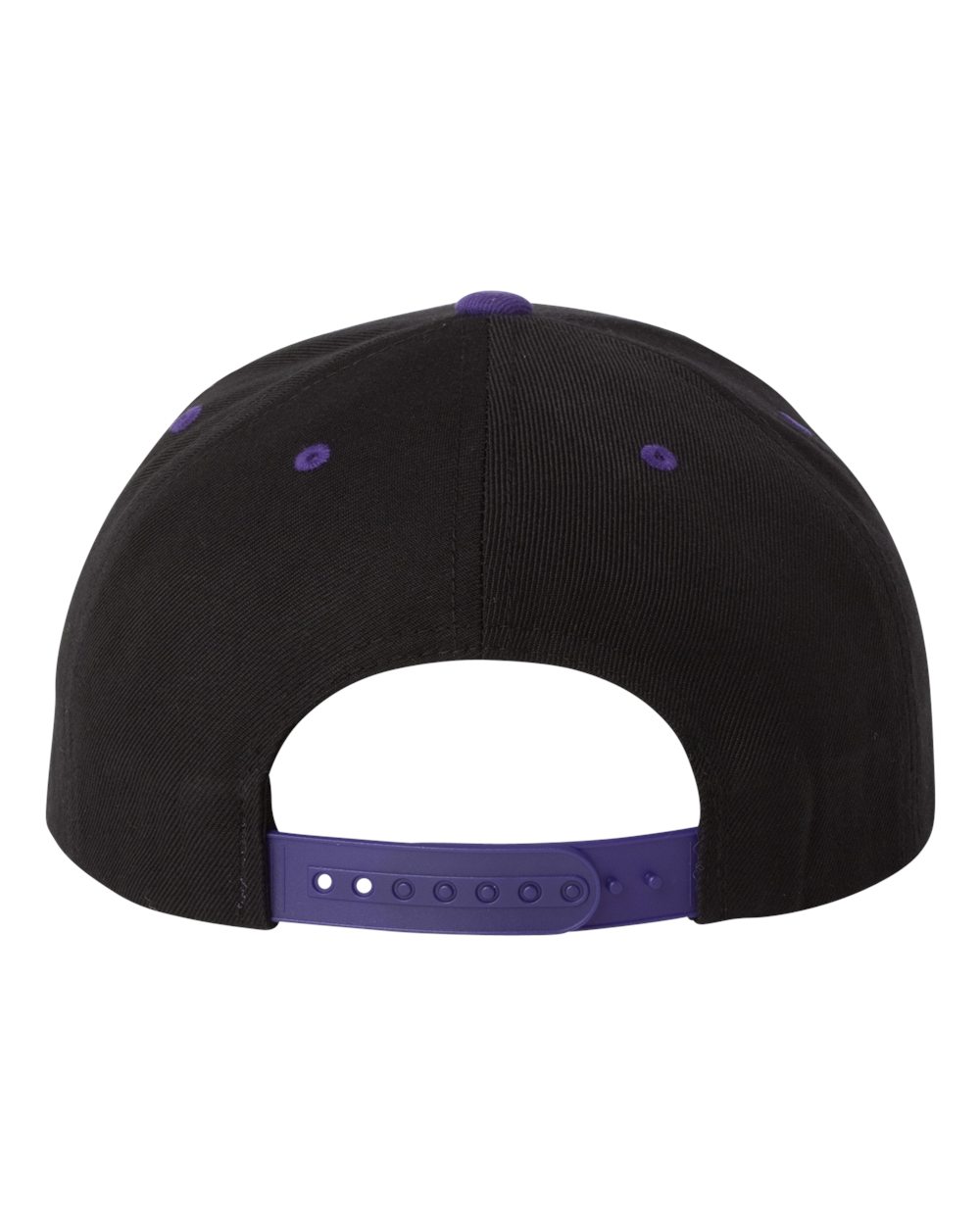 Rear View of Black/ Purple Premium Flat Bill Snapback Cap - 6089M