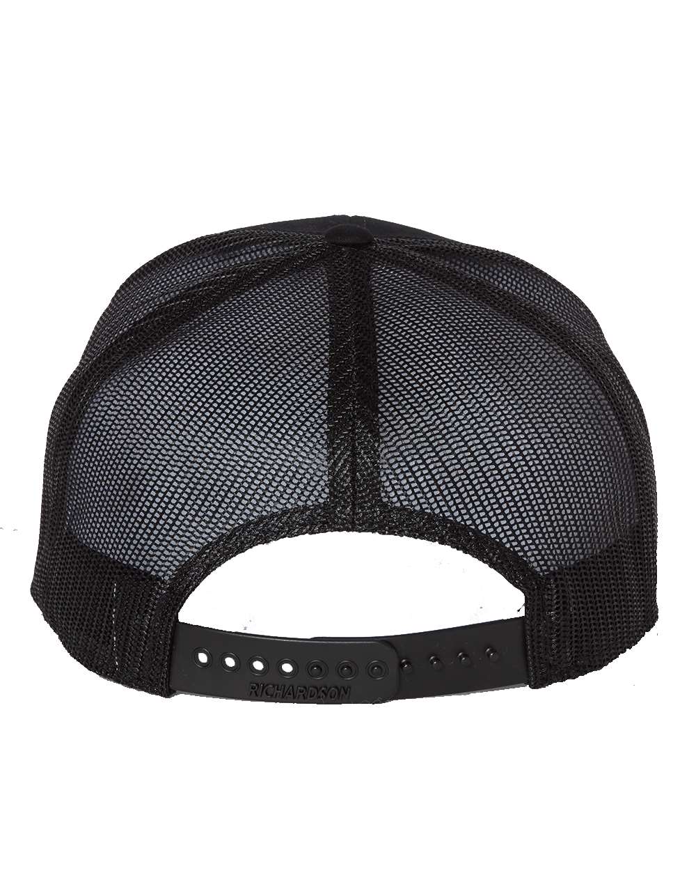 Rear View of Black Seven-Panel Trucker Cap - 168