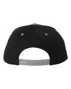 Rear View of Black/ Silver Premium Flat Bill Snapback Cap - 6089M