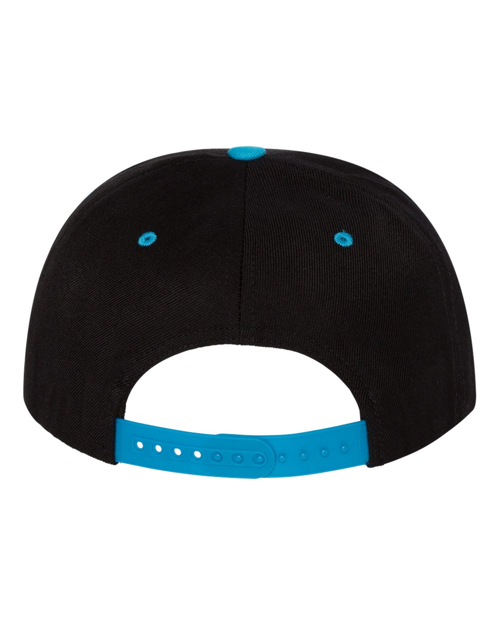 Rear View of Black/ Teal Premium Flat Bill Snapback Cap - 6089M