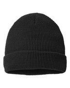Rear View of Black Waffle Cuffed Beanie - 146R