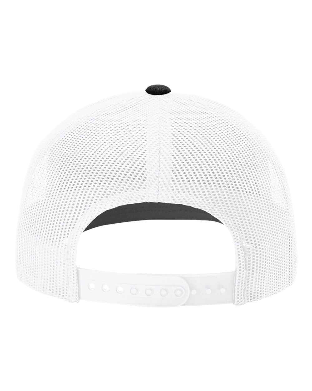 Rear View of Black/ White Sustainable Trucker Cap - 112RE