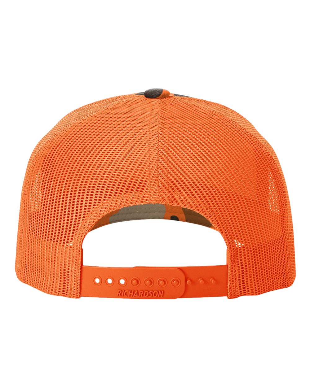 Rear View of Blaze Duck Camo/ Blaze Five-Panel Printed Trucker Cap - 112PFP