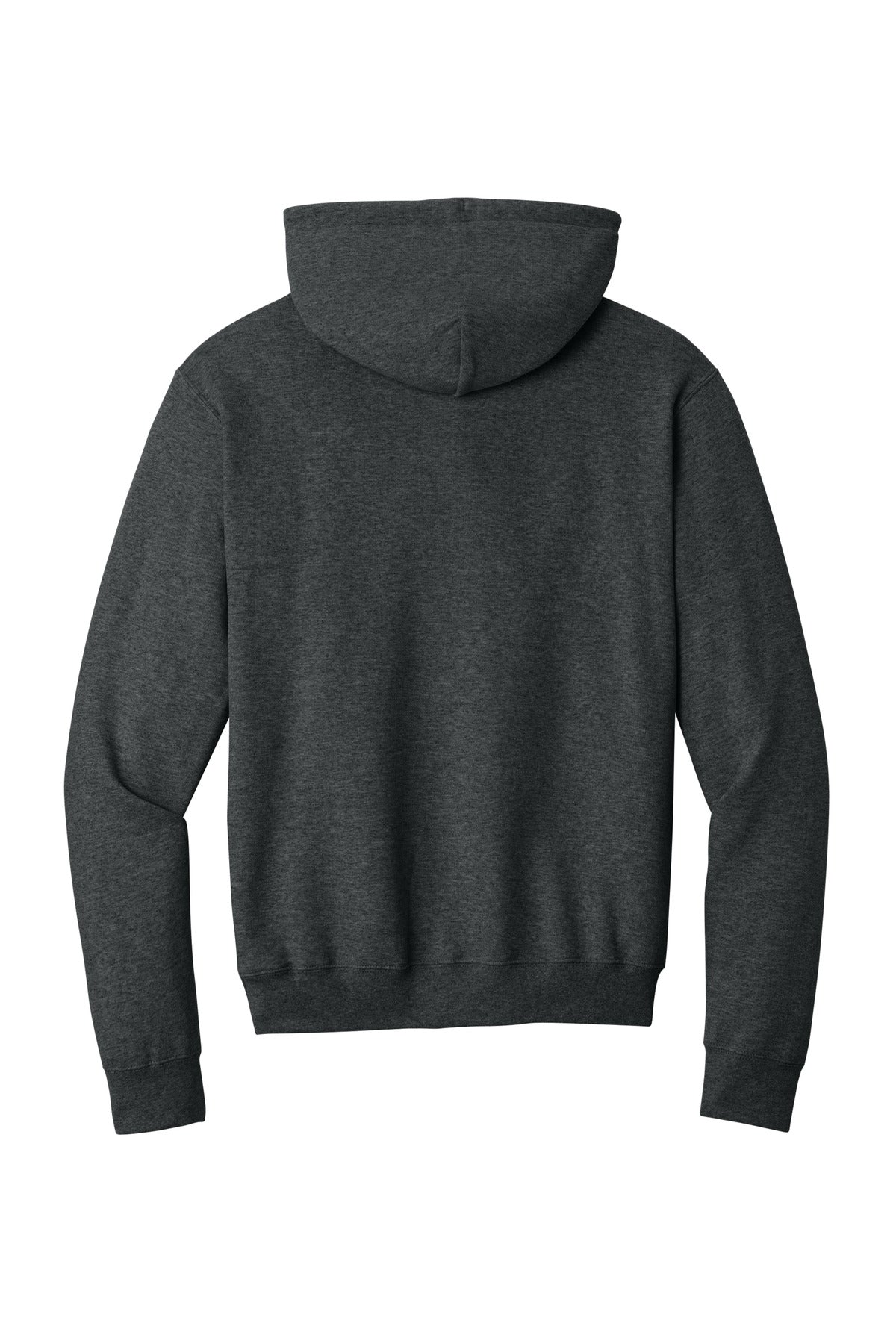 Rear View of BlkHthr Port & Co Core Fleece Pullover Hooded Sweatshirt. PC78H