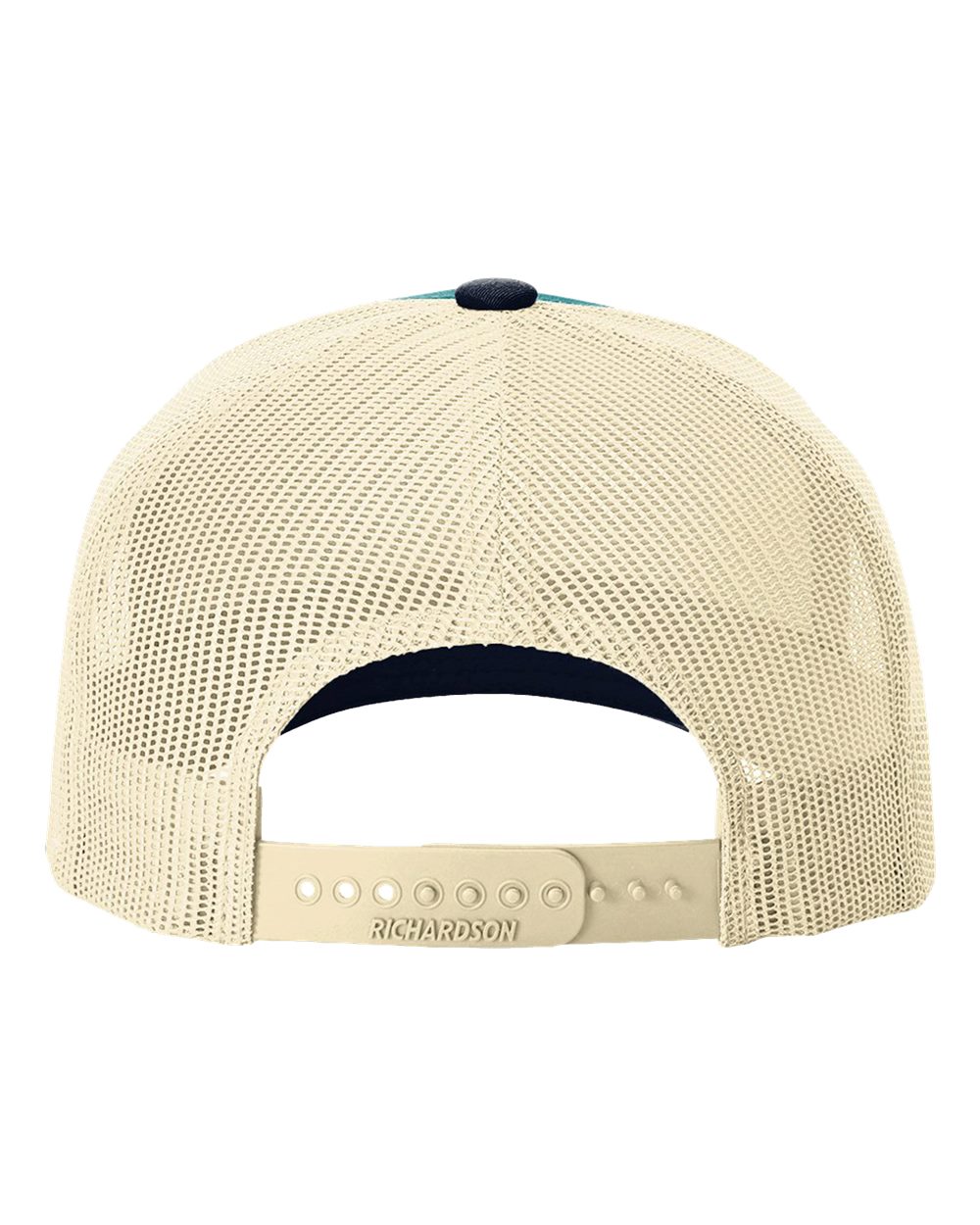Rear View of Blue Teal/ Birch/ Navy Five-Panel Trucker Cap - 112FP