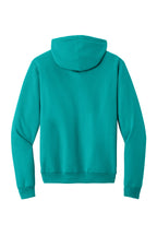 Rear View of BrightAqua Port & Co Core Fleece Pullover Hooded Sweatshirt. PC78H