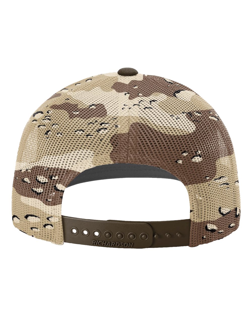 Rear View of Brown/ Desert Camo Printed Mesh Trucker Cap - 112PM