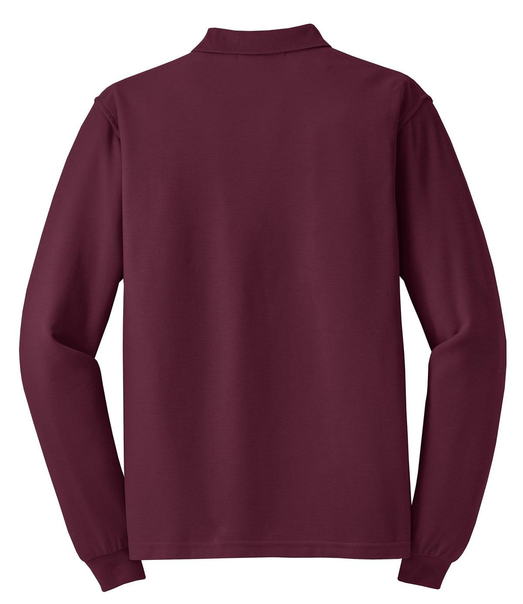Rear View of Burgundy Port Authority Silk Touch Long Sleeve Polo. K500LS