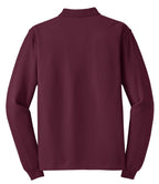 Rear View of Burgundy Port Authority Silk Touch Long Sleeve Polo. K500LS