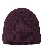 Rear View of Burgundy Waffle Cuffed Beanie - 146R