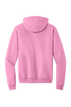 Rear View of Candy Pink Port & Co Core Fleece Pullover Hooded Sweatshirt. PC78H