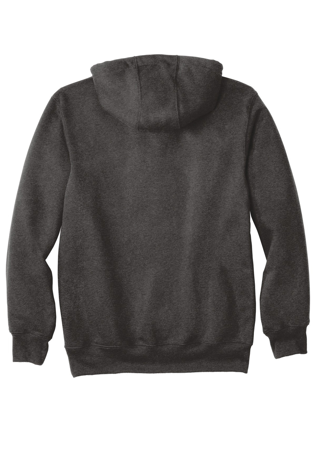 Rear View of Carbon Heather Carhartt Rain Defender Paxton Heavyweight Hooded Sweatshirt. CT100615