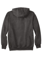 Rear View of Carbon Heather Carhartt Rain Defender Paxton Heavyweight Hooded Sweatshirt. CT100615