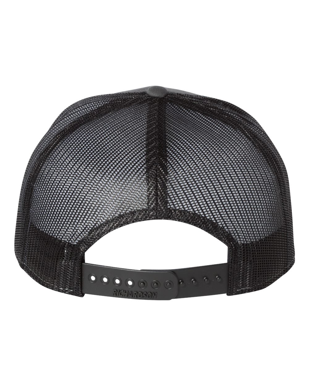Rear View of Charcoal/ Black Seven-Panel Trucker Cap - 168