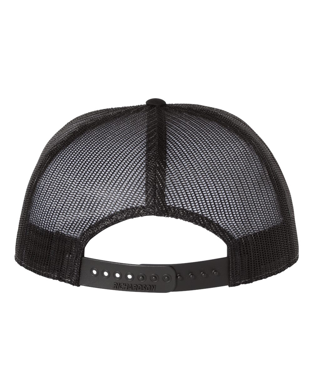 Rear View of Charcoal/ Black/ White Seven-Panel Trucker Cap - 168