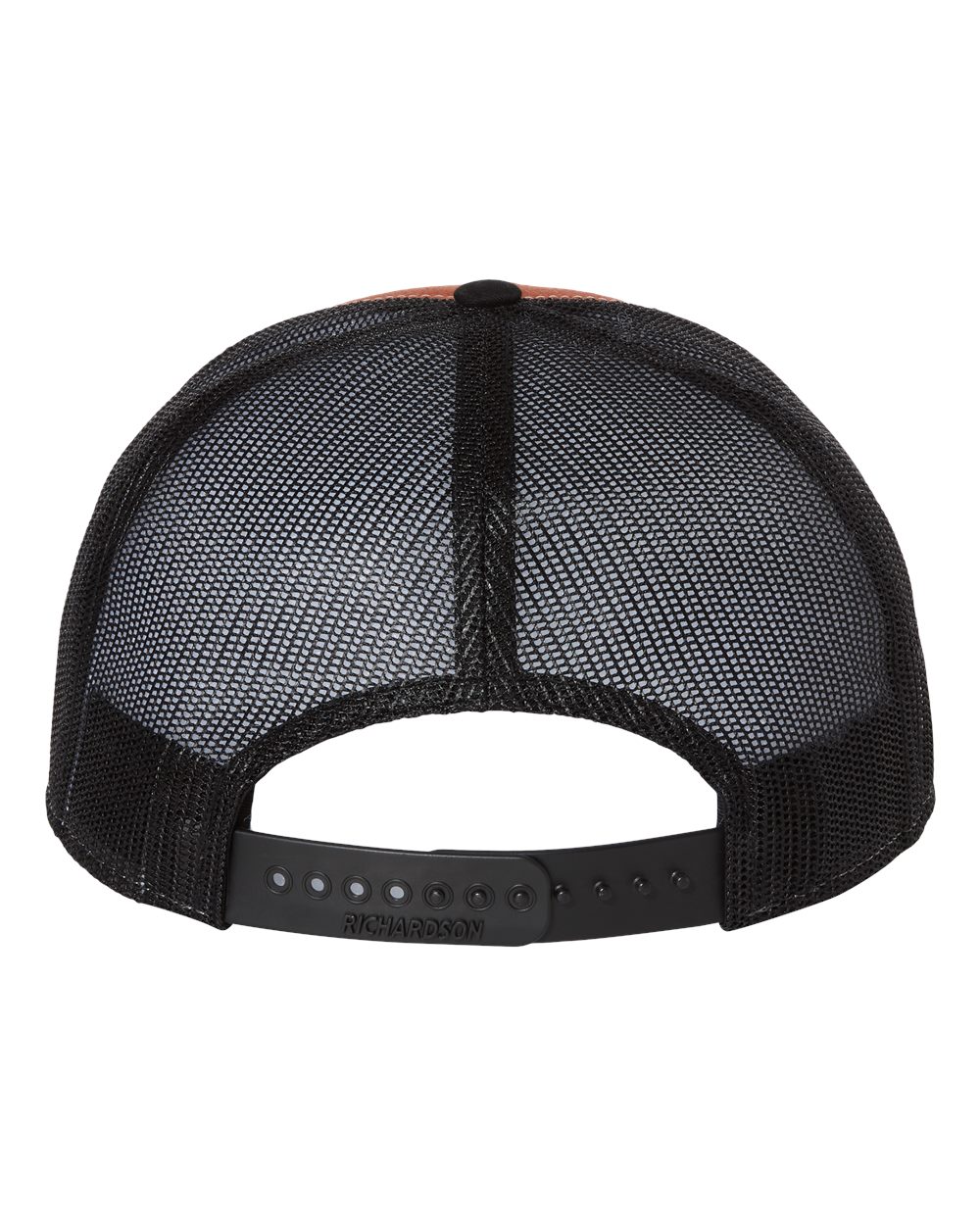 Rear View of Charcoal/ Burnt Orange/ Black Seven-Panel Trucker Cap - 168