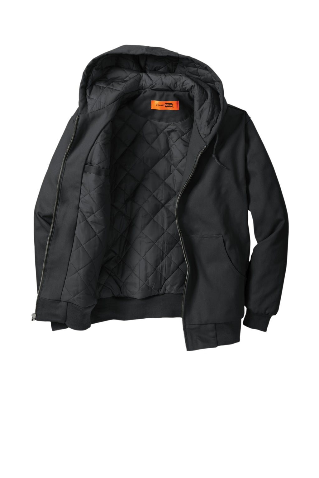 Rear View of Charcoal CornerStone - Duck Cloth Hooded Work Jacket. J763H