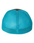 Rear View of Charcoal/ Neon Blue R-Flex Trucker Cap - 110