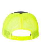 Rear View of Charcoal/ Neon Yellow Garment-Washed Trucker Cap - 111