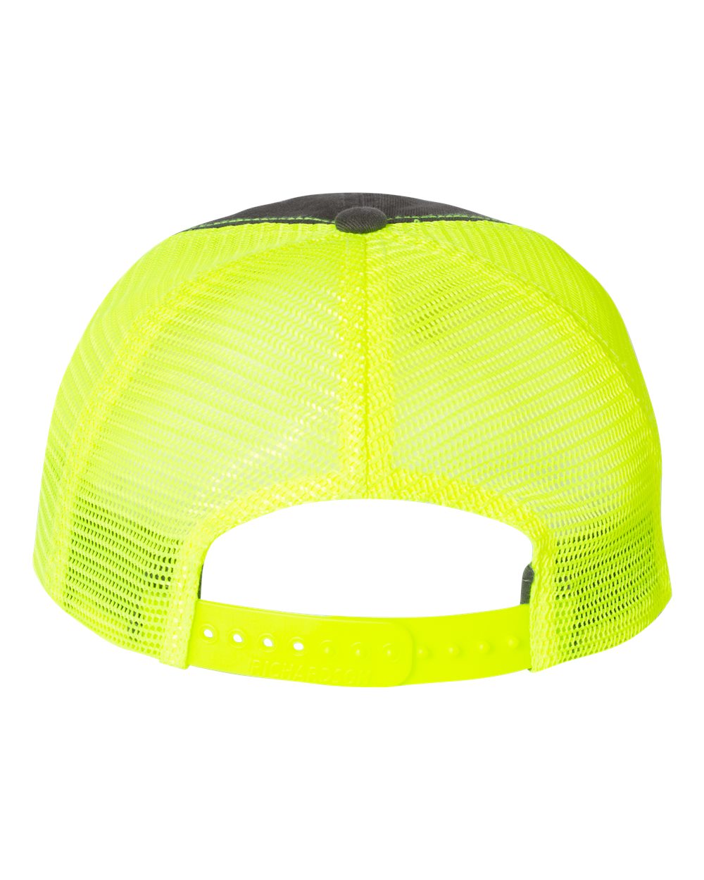 Rear View of Charcoal/ Neon Yellow Garment-Washed Trucker Cap - 111