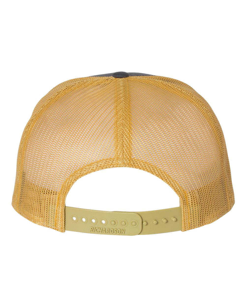 Rear View of Charcoal/ Old Gold Seven-Panel Trucker Cap - 168