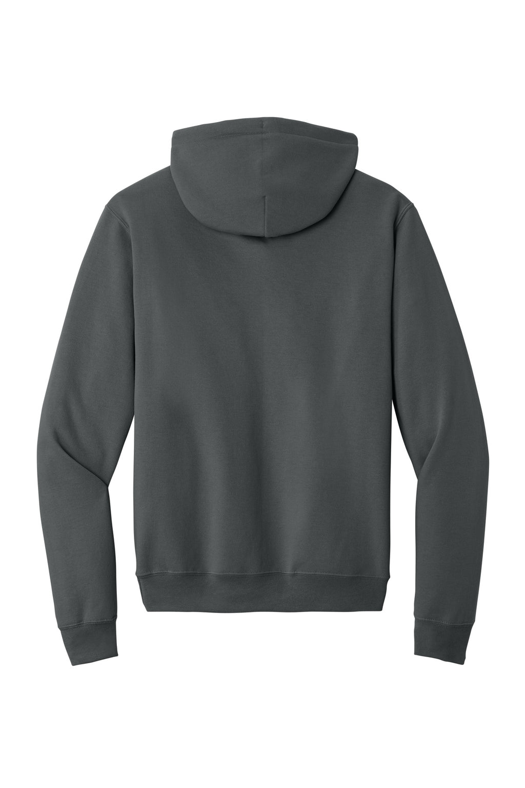 Rear View of Charcoal Port & Co Core Fleece Pullover Hooded Sweatshirt. PC78H