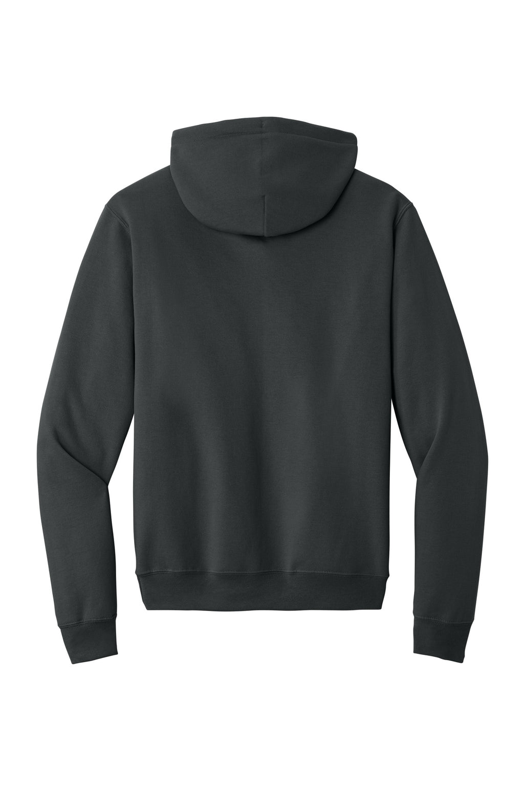 Rear View of CoalGrey Port & Co Core Fleece Pullover Hooded Sweatshirt. PC78H