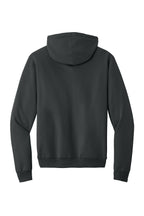 Rear View of CoalGrey Port & Co Core Fleece Pullover Hooded Sweatshirt. PC78H