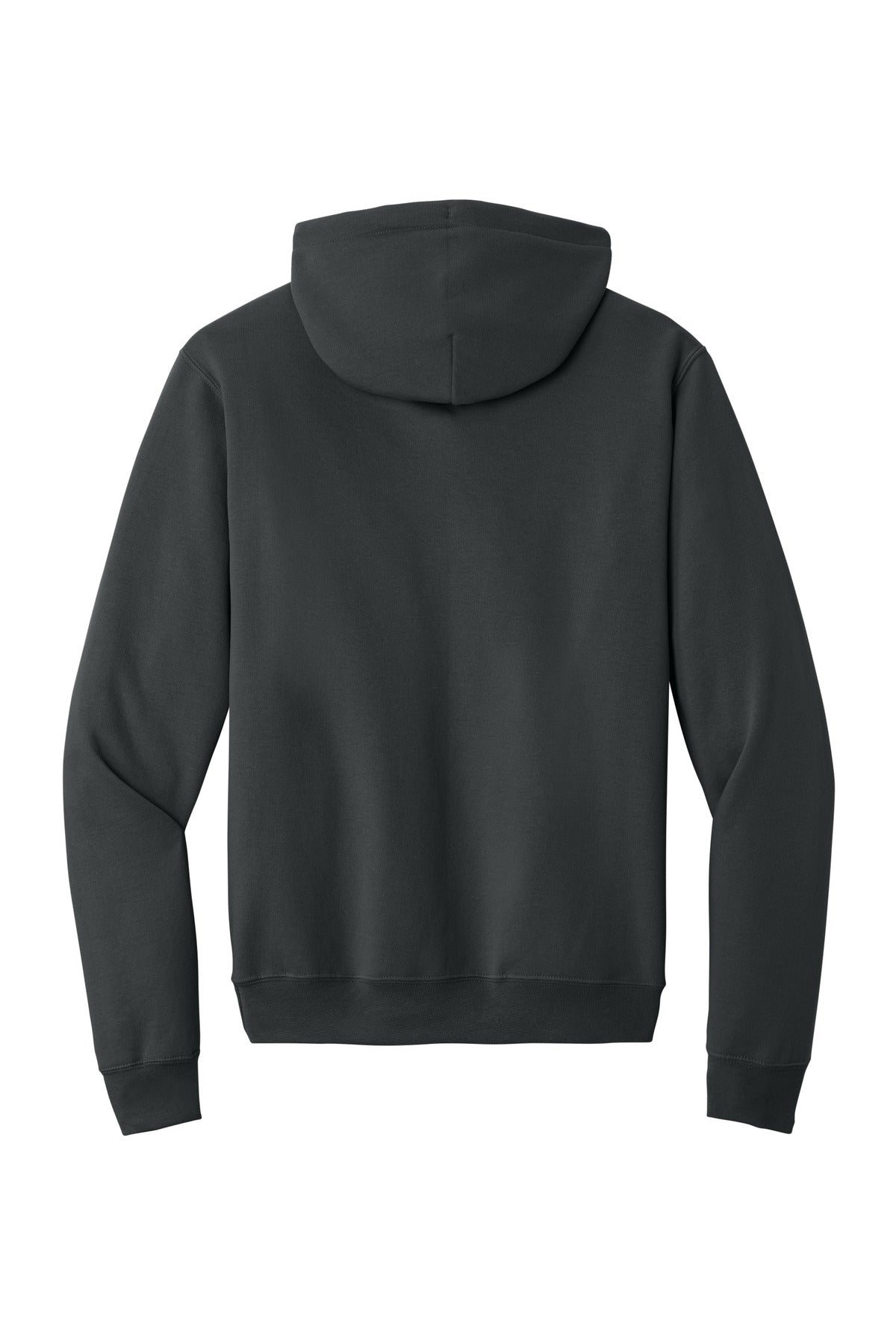 Rear View of CoalGrey Port & Co Core Fleece Pullover Hooded Sweatshirt. PC78H