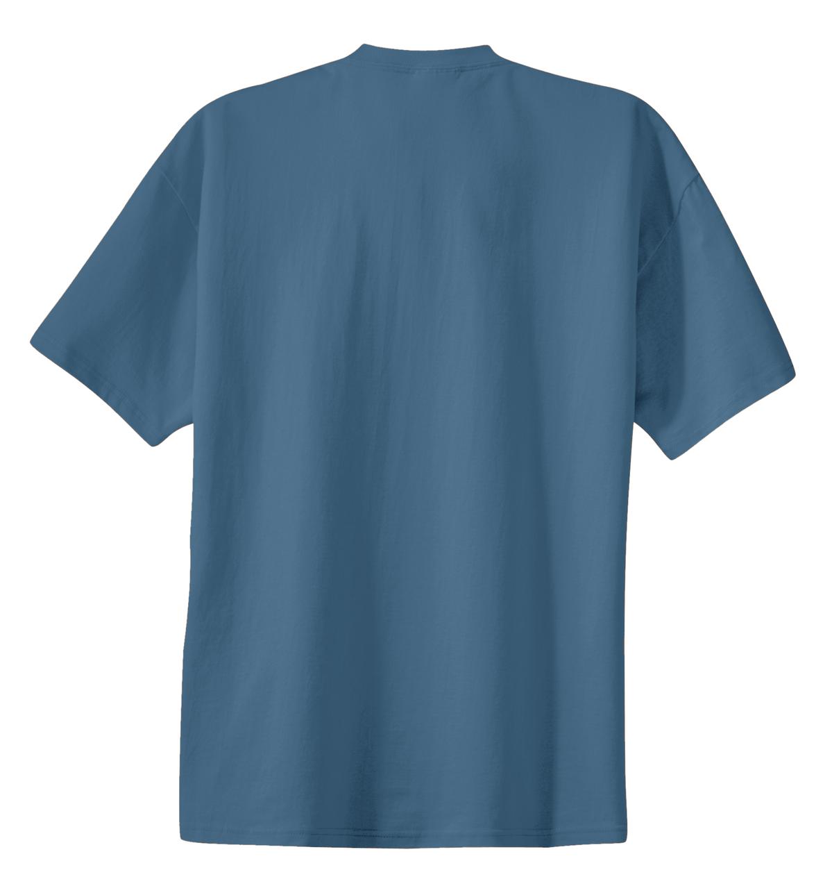 Rear View of Colonial Blue Port & Co Essential Tee. PC61