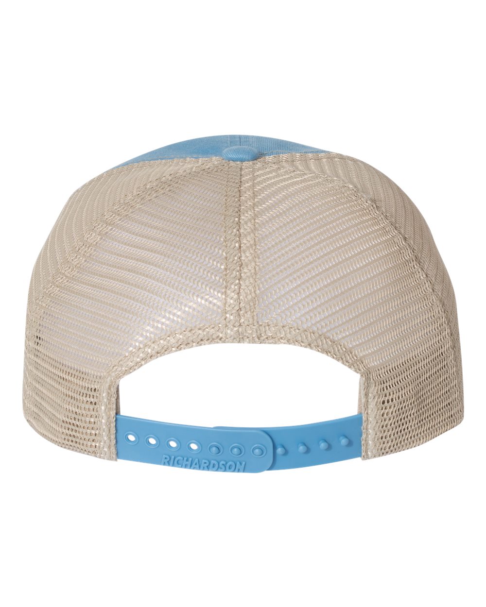 Rear View of Columbia Blue/ Khaki Garment-Washed Trucker Cap - 111
