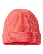 Rear View of Coral Waffle Cuffed Beanie - 146R
