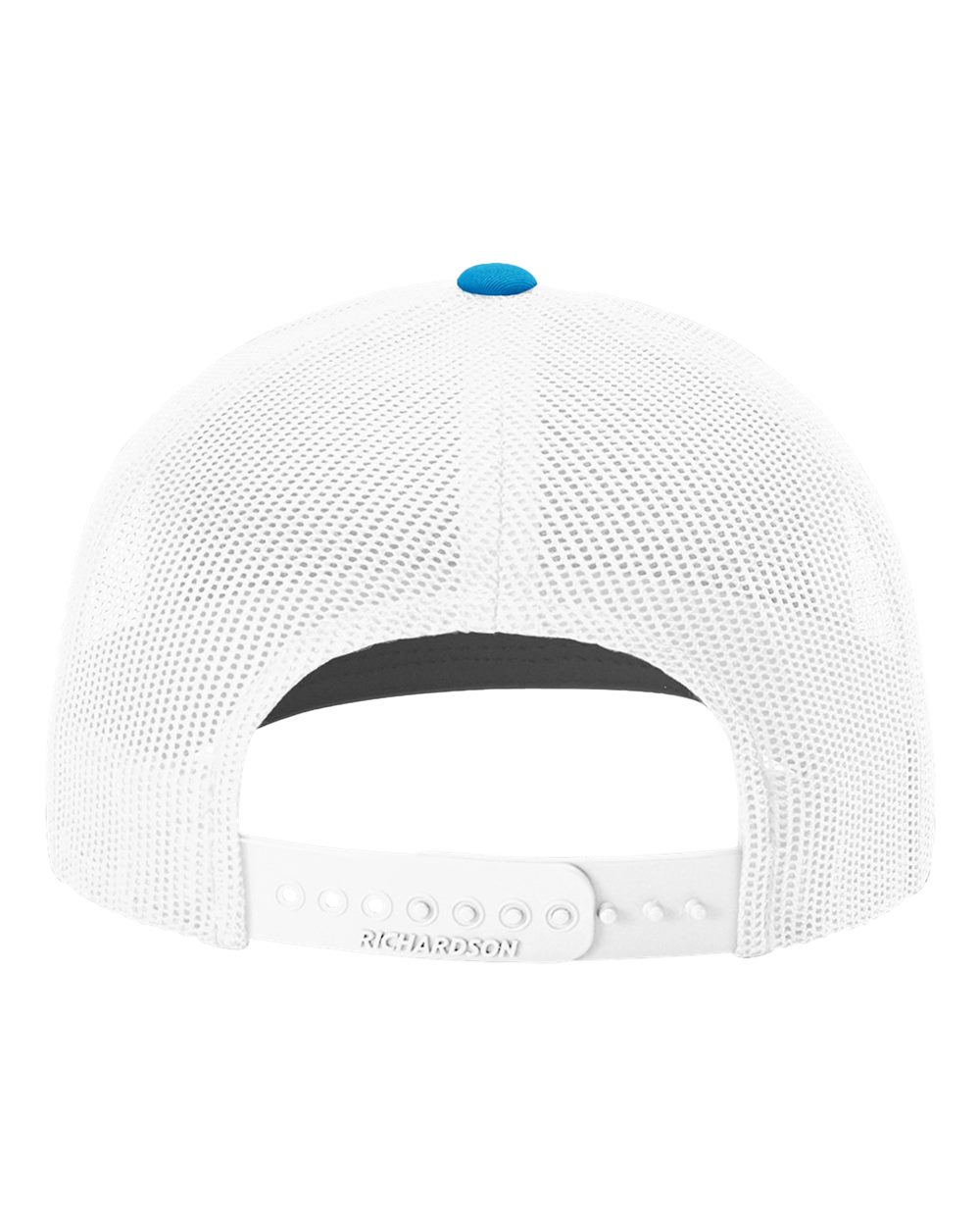 Rear View of Cyan/ White Snapback Trucker Cap - 112