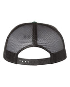 Rear View of Dark Green/ Black Seven-Panel Trucker Cap - 168