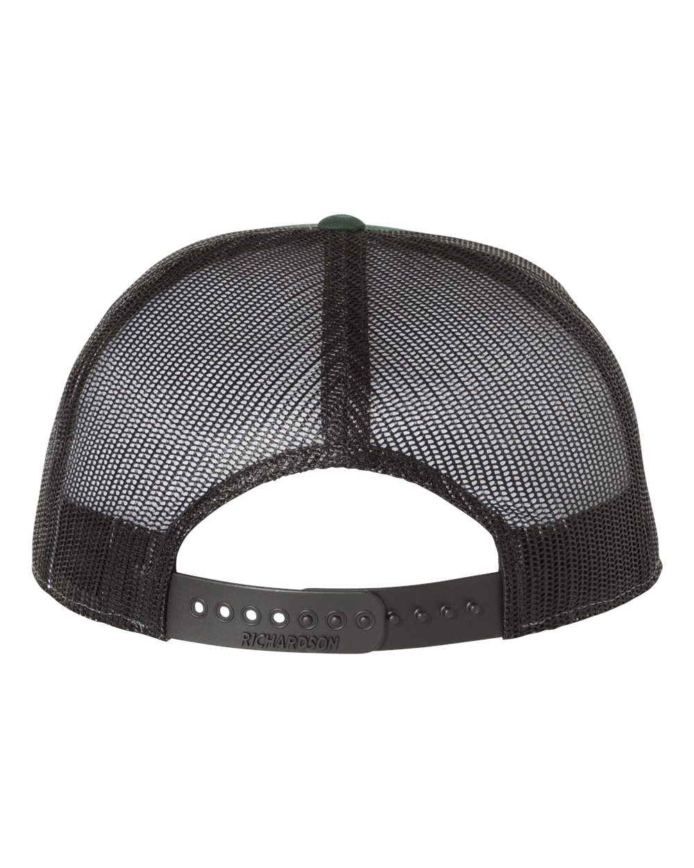 Rear View of Dark Green/ Black Seven-Panel Trucker Cap - 168
