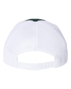 Rear View of Dark Green/ White Garment-Washed Trucker Cap - 111