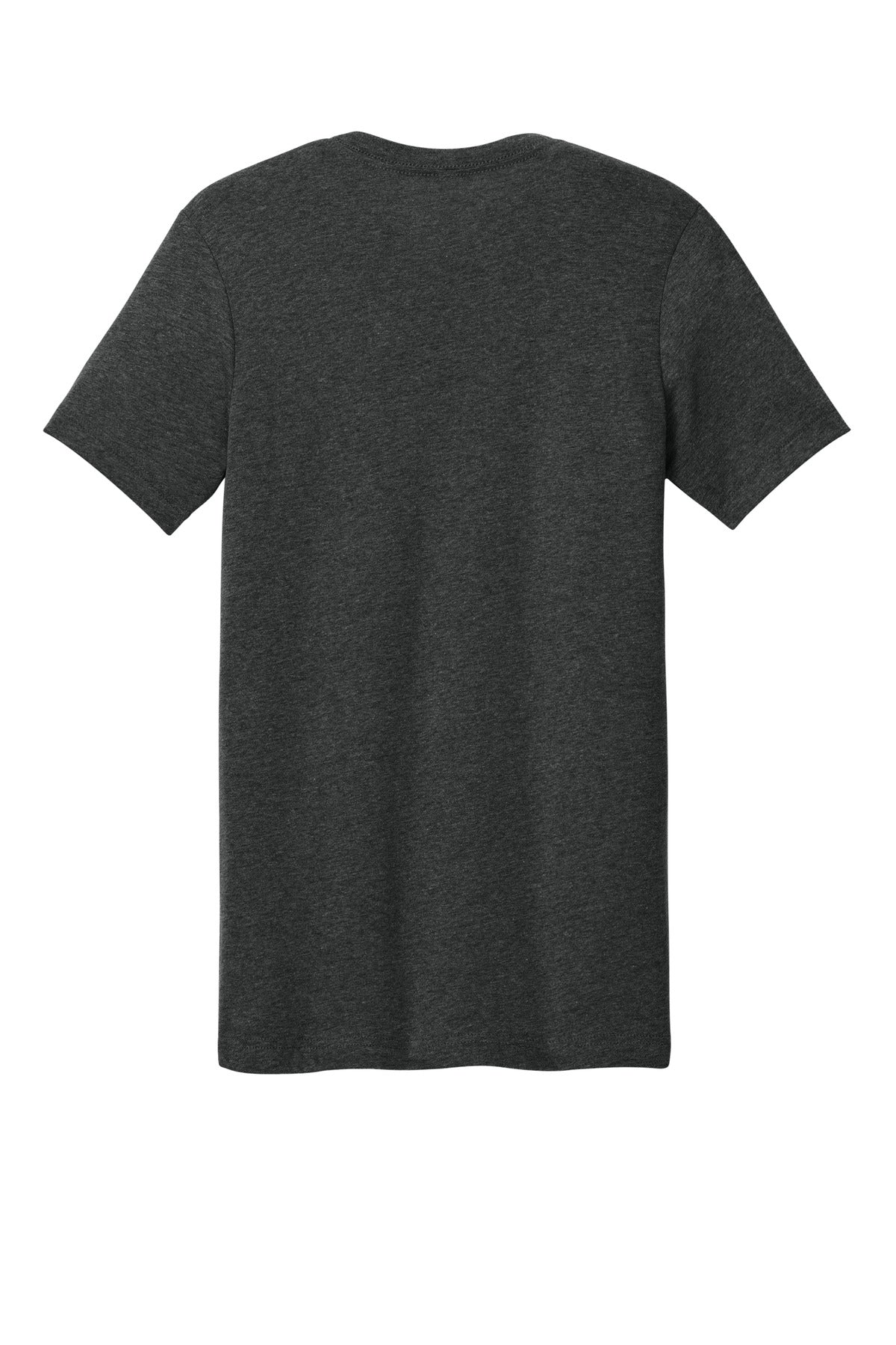 Rear View of Dark Grey Ht BELLA+CANVAS Unisex Heather CVC Short Sleeve Tee. BC3001CVC